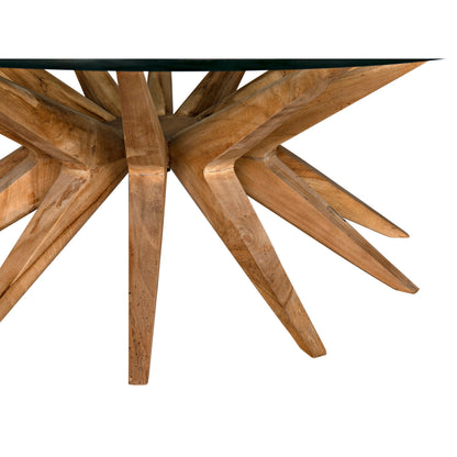 Waldo Coffee Table by Noir in clear coat flat teak. Made from teak and glass in a modern style.