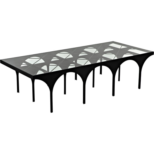 Akashi Coffee Table by Noir in matte black. Made from industrial steel and glass in a modern style.