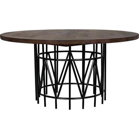 Silberman Dining Table by Noir in dark walnut, matte black. Made from walnut and industrial steel in a modern style.
