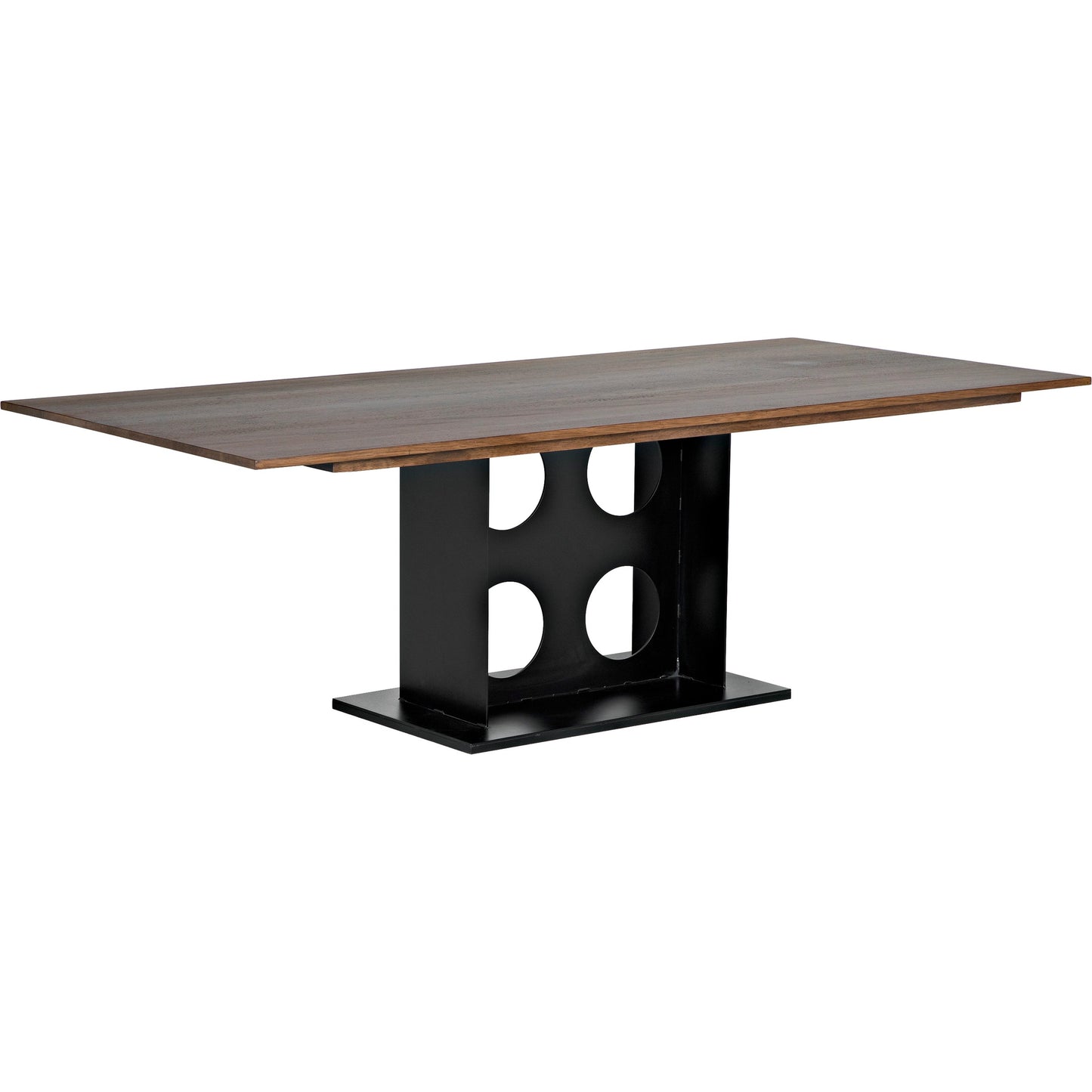 001 SI-1956827 | Primary Silo | Cameron Table by Noir in dark walnut. Made from industrial steel, walnut, and veneer in a modern style.