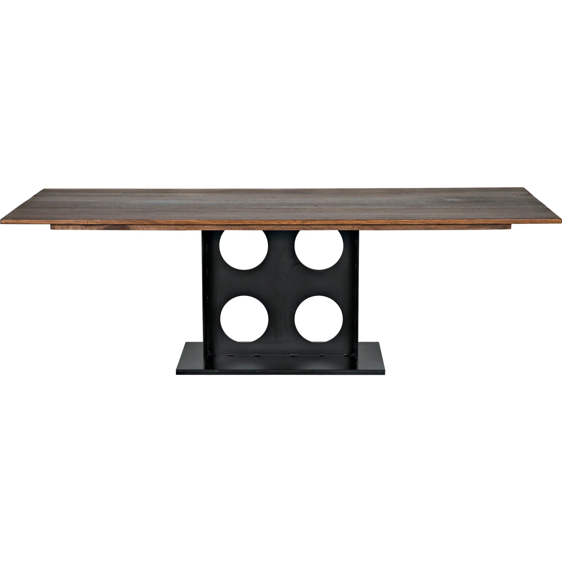 Cameron Table by Noir in dark walnut. Made from industrial steel, walnut, and veneer in a modern style.