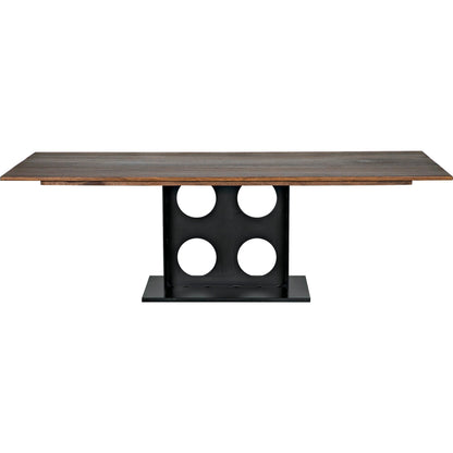 Cameron Table by Noir in dark walnut. Made from industrial steel, walnut, and veneer in a modern style.