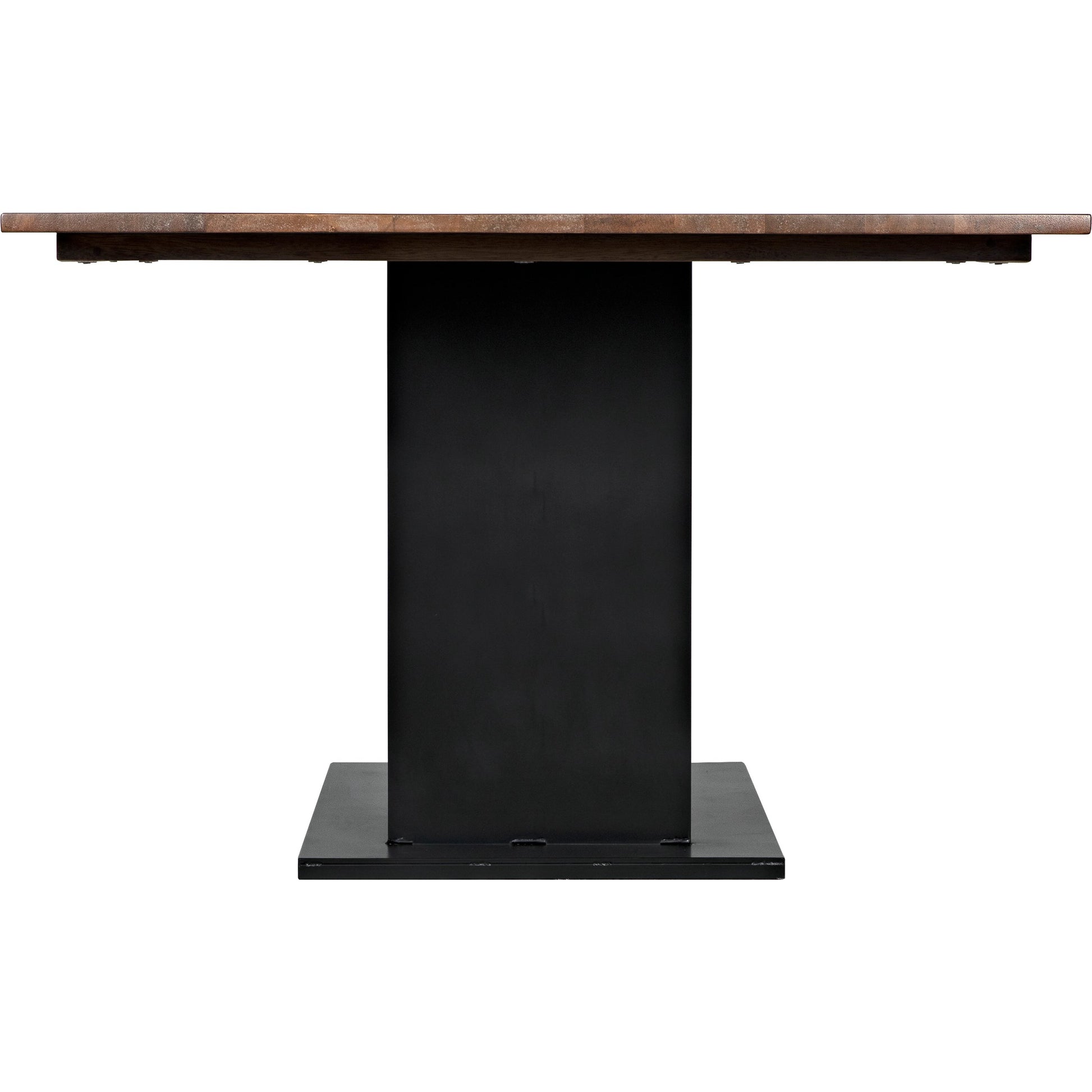 Cameron Table by Noir in dark walnut. Made from industrial steel, walnut, and veneer in a modern style.