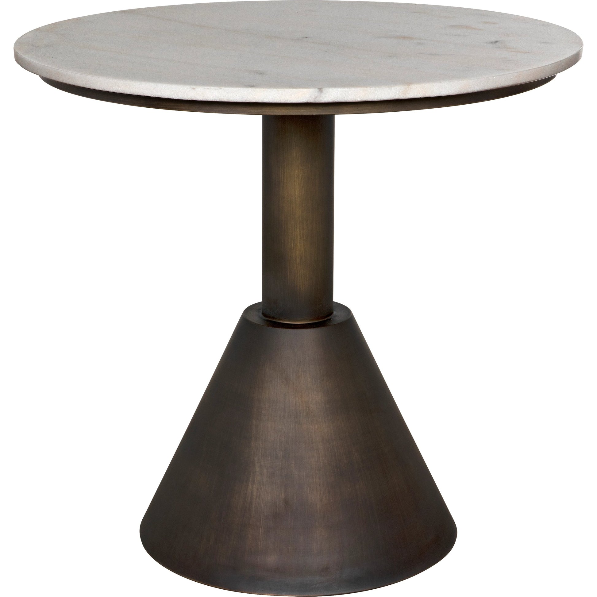 Joseph Side Table by Noir in aged brass. Made from industrial steel and white marble in a modern style.