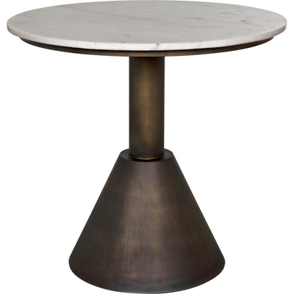 Joseph Side Table by Noir in aged brass. Made from industrial steel and white marble in a modern style.
