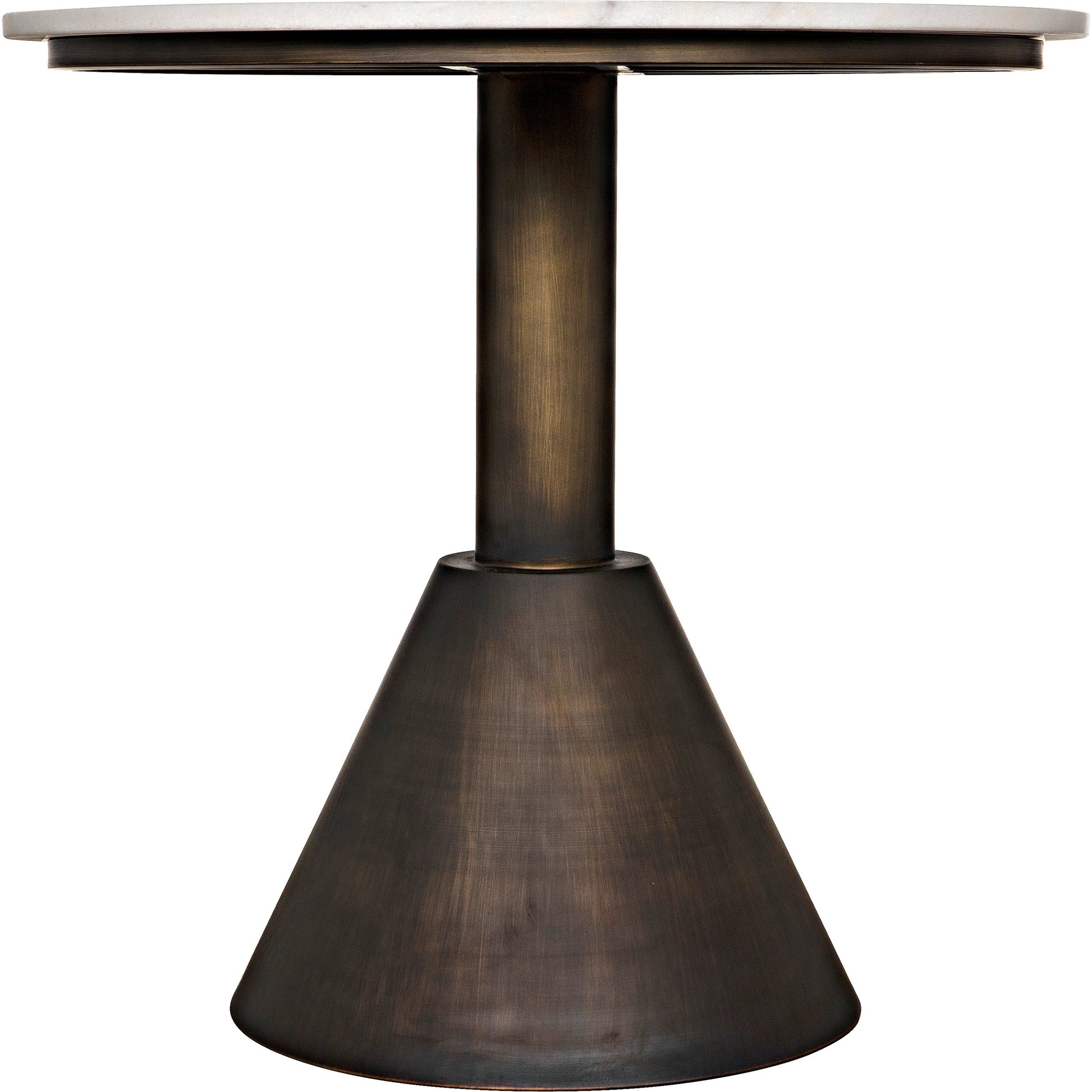 Joseph Side Table by Noir in aged brass. Made from industrial steel and white marble in a modern style.