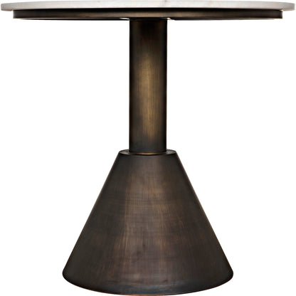 Joseph Side Table by Noir in aged brass. Made from industrial steel and white marble in a modern style.