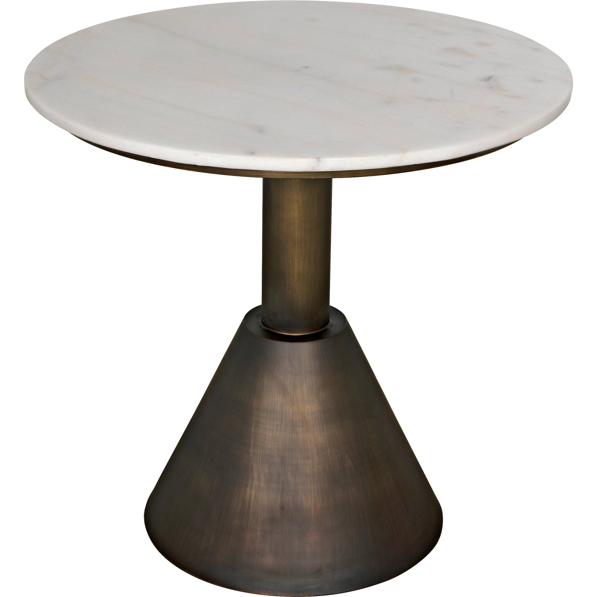 Joseph Side Table by Noir in aged brass. Made from industrial steel and white marble in a modern style.