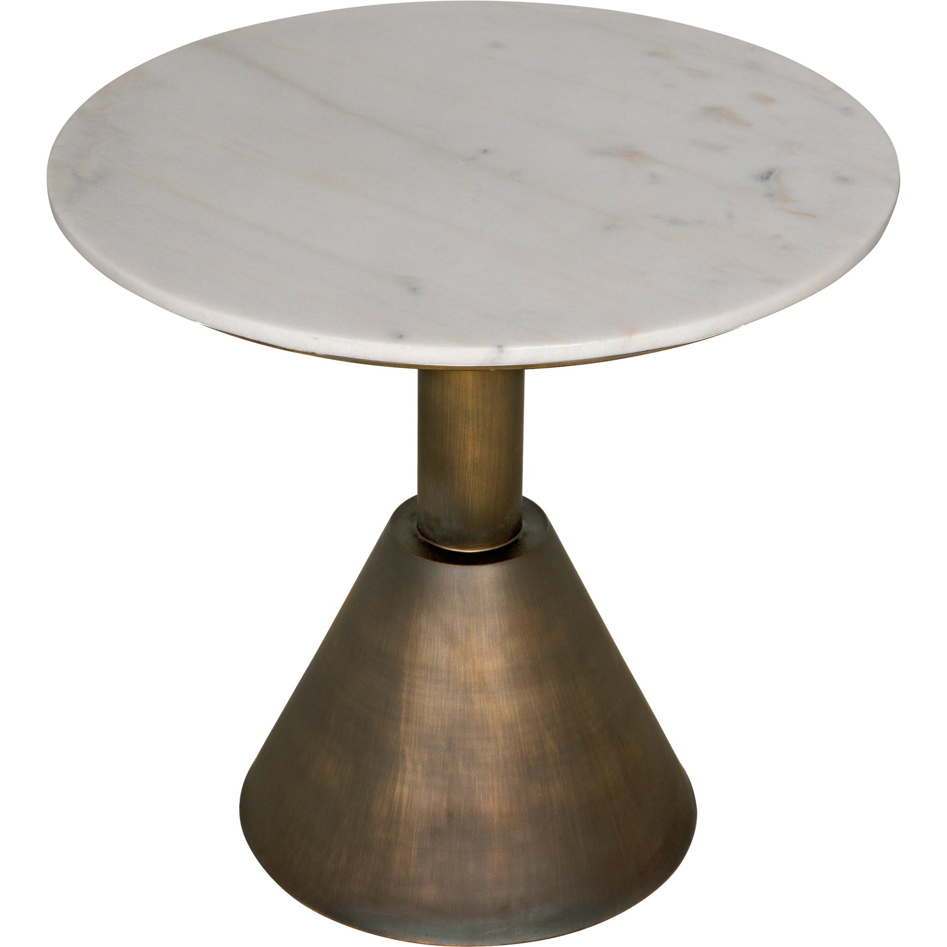 Joseph Side Table by Noir in aged brass. Made from industrial steel and white marble in a modern style.