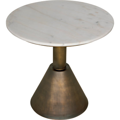 Joseph Side Table by Noir in aged brass. Made from industrial steel and white marble in a modern style.