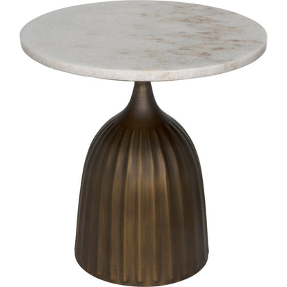 Samuel Side Table by Noir in aged brass. Made from industrial steel and white marble in a modern style.