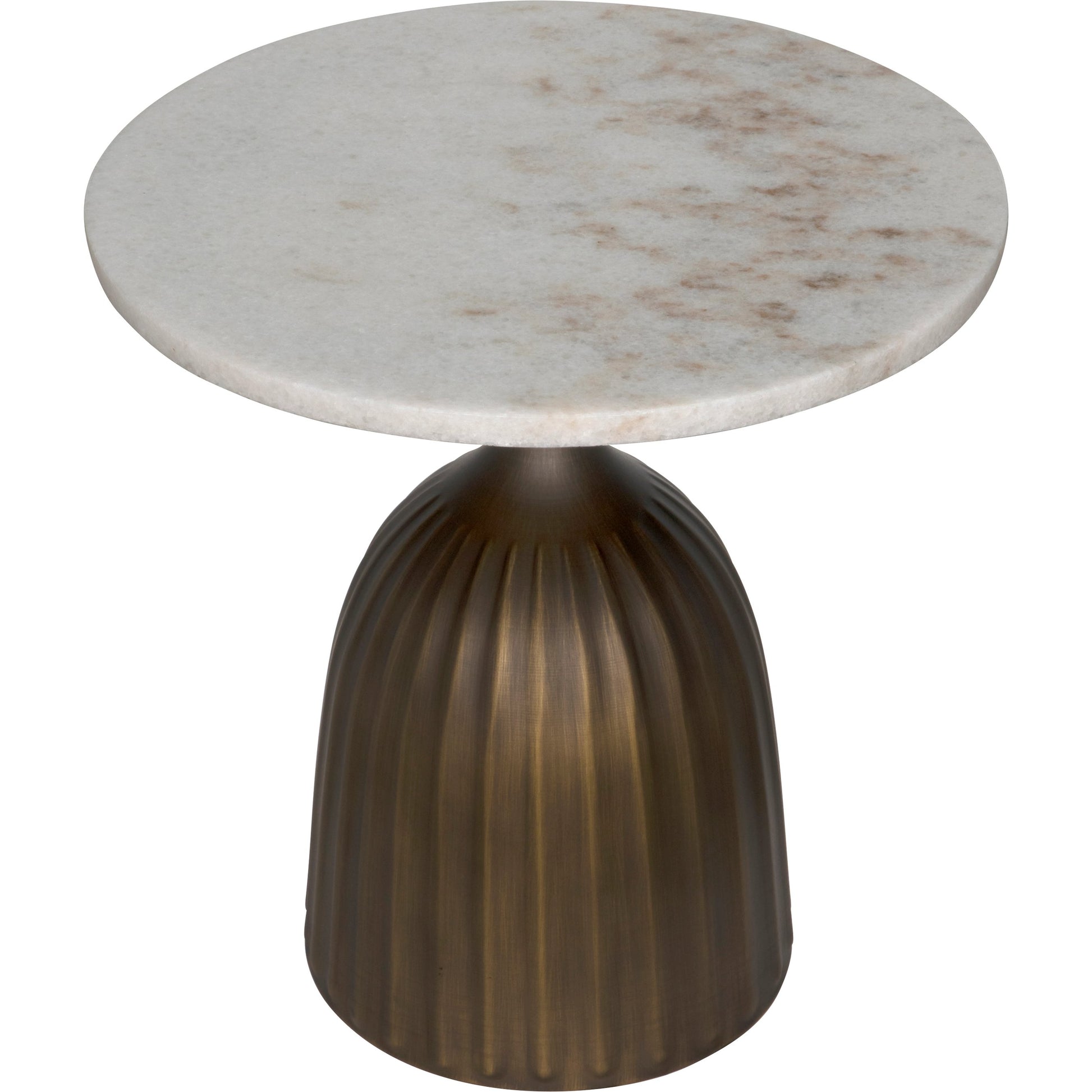 Samuel Side Table by Noir in aged brass. Made from industrial steel and white marble in a modern style.