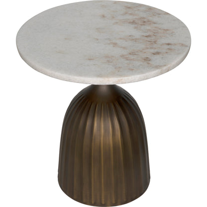 Samuel Side Table by Noir in aged brass. Made from industrial steel and white marble in a modern style.