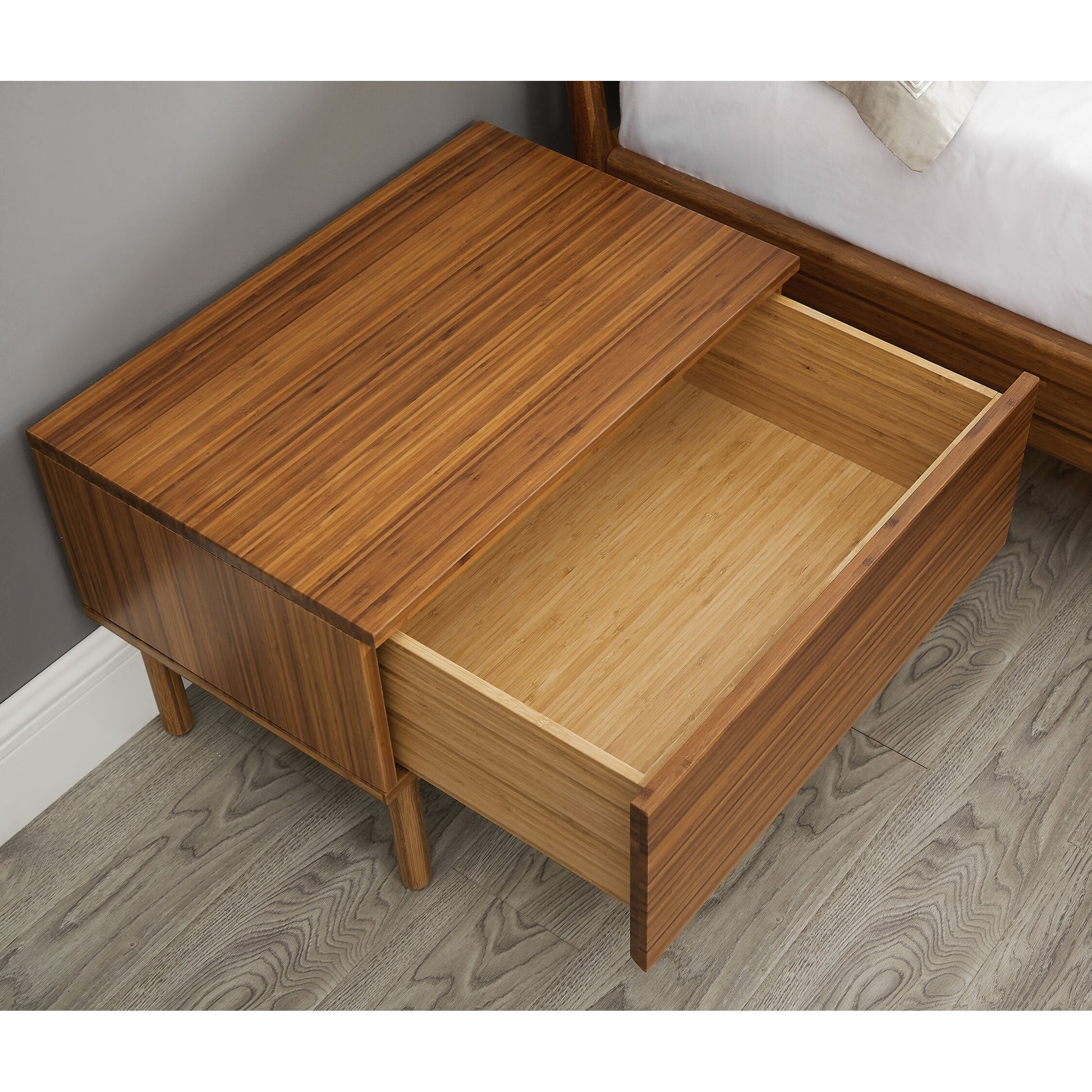 Ventura Nightstand by Greenington in amber. Made from solid moso bamboo in a modern style.