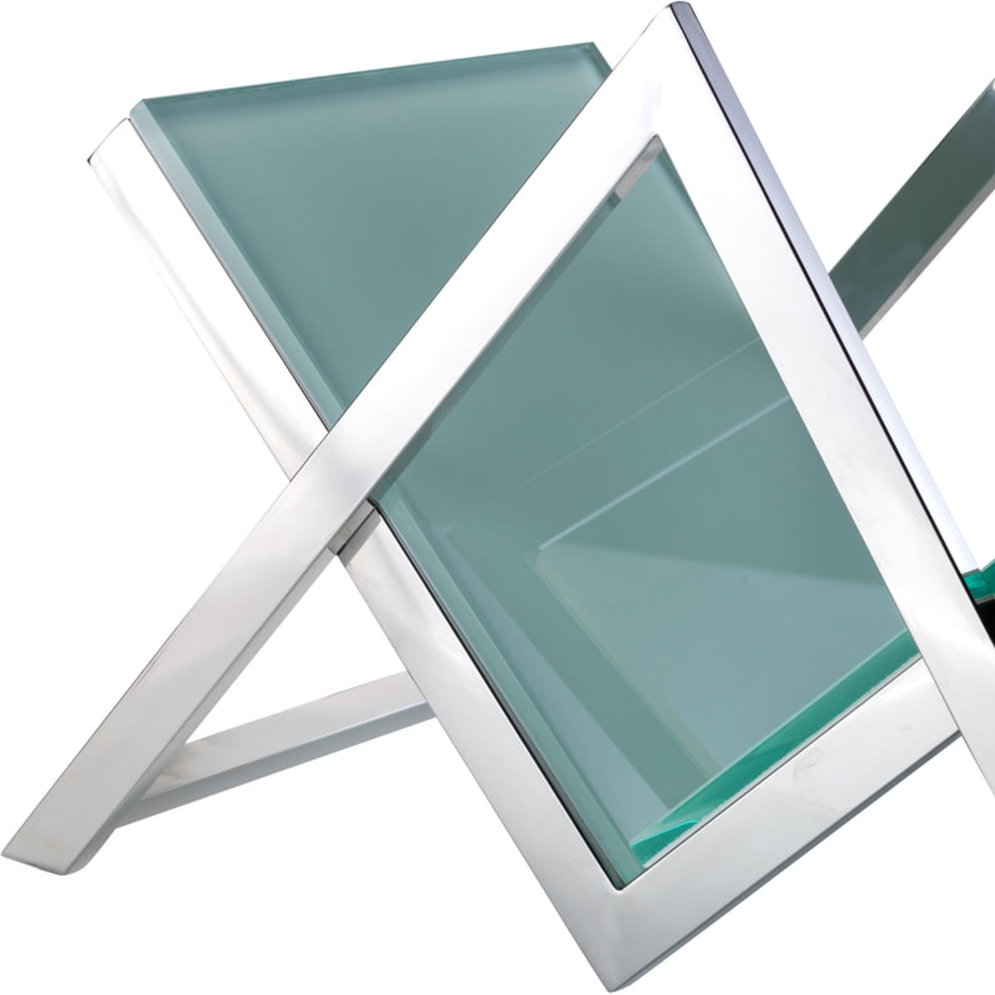 003 SR-766512 | Closeup | Luxe Magazine Holder by Pasargad Home in chrome and white. Made from glass, steel in a modern style.