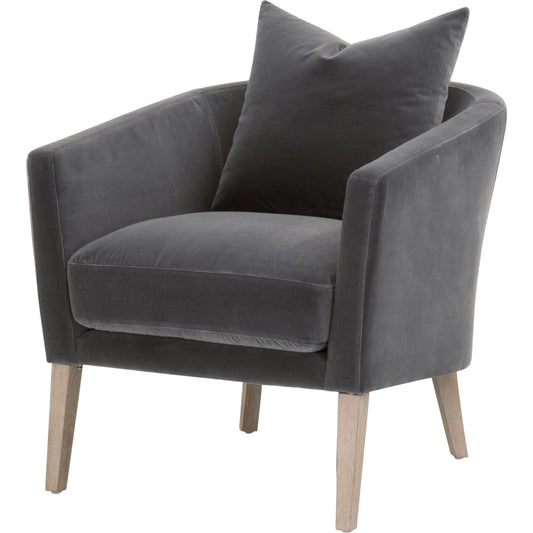 Gordon Velvet Club Chair by Essentials For Living in natural gray, dark dove velvet. Made from solid oak, 89% cotton, 10.9% polyester in a transitional style.