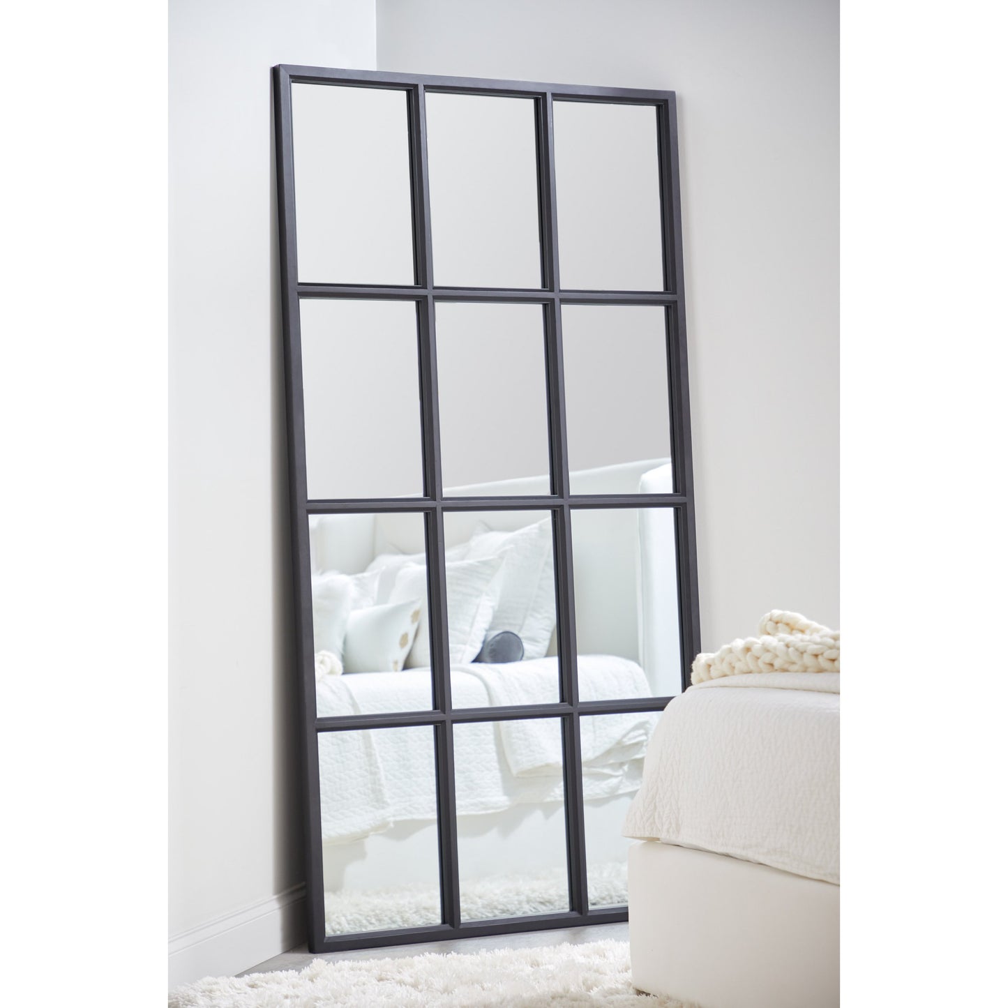 004 SR-789370 | Additional Silo | Grid Mirror by Essentials For Living in matte black. Made from solid oak in a transitional style.
