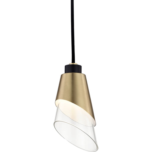 Angie Pendant by Mitzi in aged brass, black. Made from steel in a modern style.