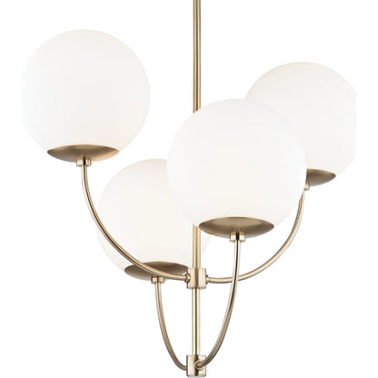 Carrie Chandelier by Mitzi in aged brass. Made from steel in a modern style.