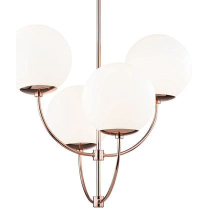 Carrie Chandelier by Mitzi in aged brass. Made from steel in a modern style.