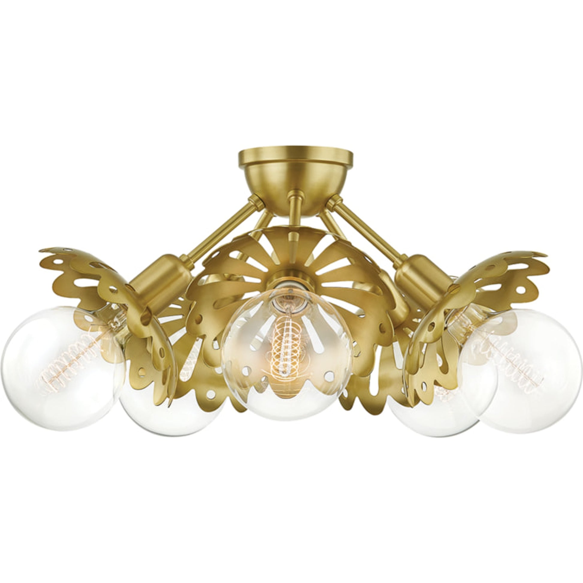 Alyssa Semi Flush by Mitzi in aged brass. Made from steel in a modern style.