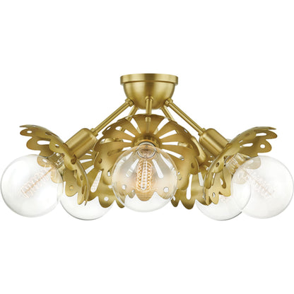 Alyssa Semi Flush by Mitzi in aged brass. Made from steel in a modern style.