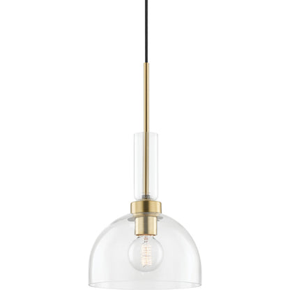 Tabitha 1 Light Pendant by Mitzi in aged brass. Made from steel in a modern style.