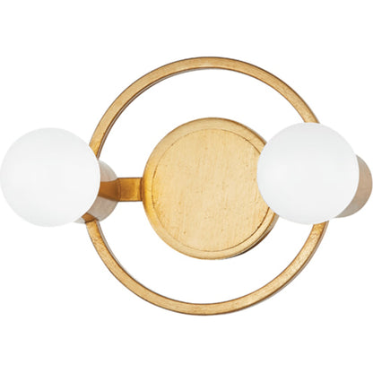 Hope 2 Light Bath Bracket by Mitzi in gold leaf. Made from steel in a modern style.