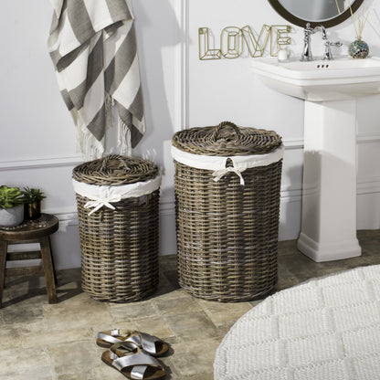 Burke Laundry Basket by HedgeApple Essentials in natural. Made from mahogany, rattan in a coastal style.
