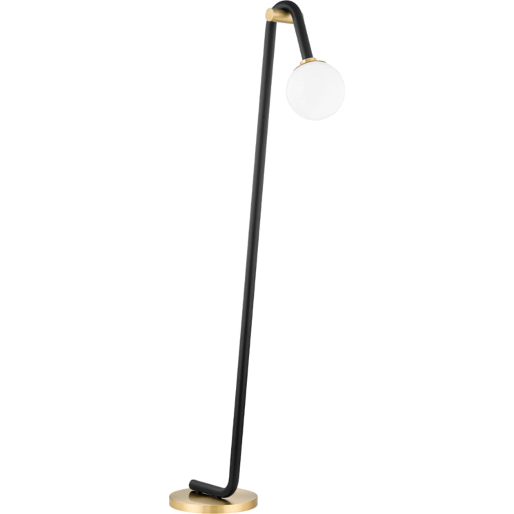 Whit Floor Lamp by Mitzi in aged brass, black. Made from steel in a modern style.