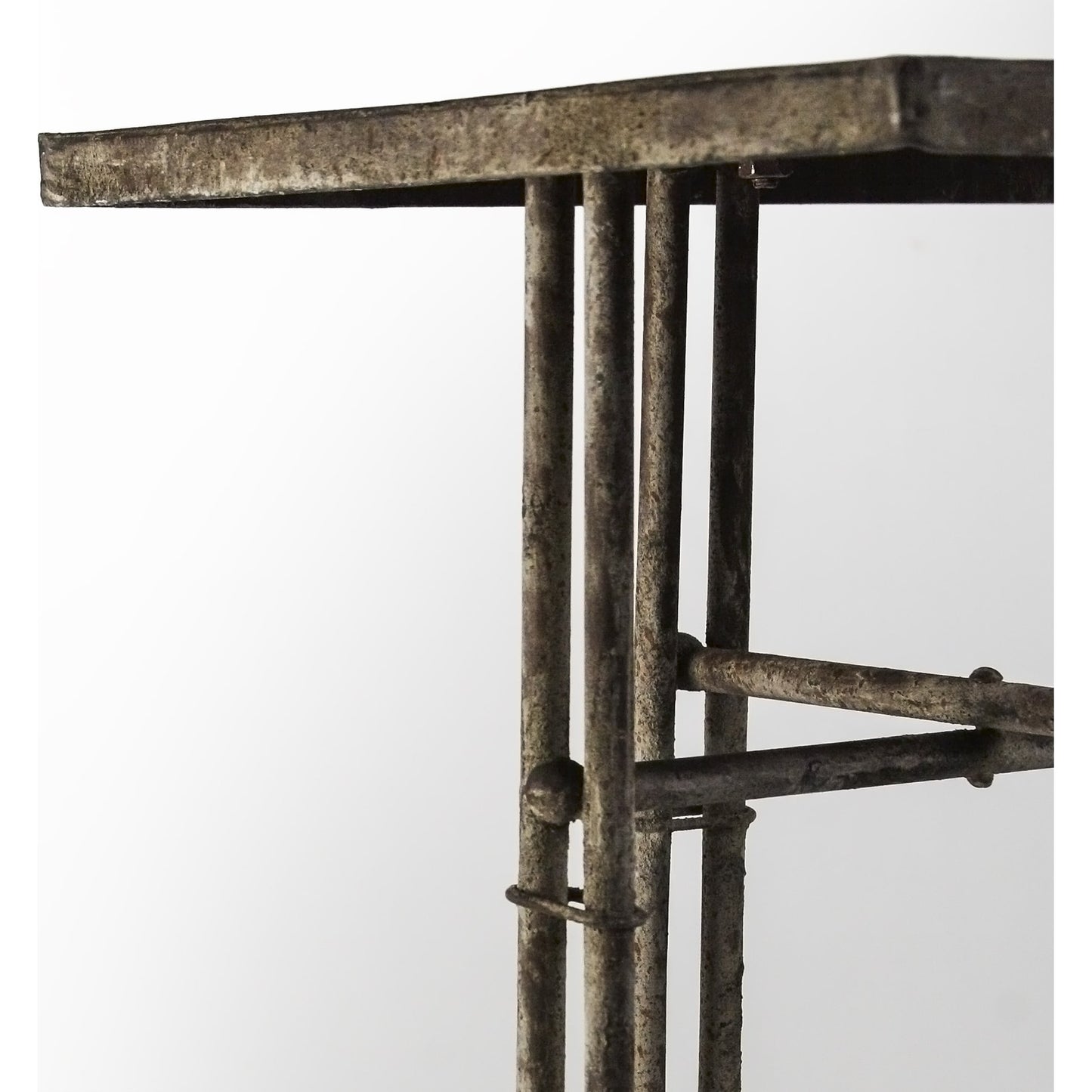 003 S-337963 | Closeup | Nathaniel Table by Zentique in distressed metal and rustic metal. Made from rustic metal in a modern style.