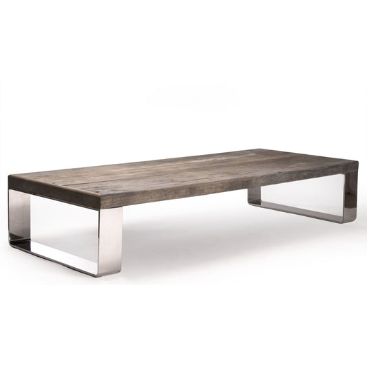 Darren Coffee Table by Zentique in weathered elm, chrome legs and elm, metal. Made from elm, metal in a modern style.