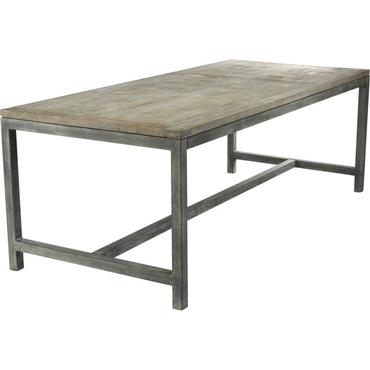 Abner Dining Table by Zentique in weathered gray and recycled wood, rustic metal. Made from recycled wood, rustic metal in a modern style.