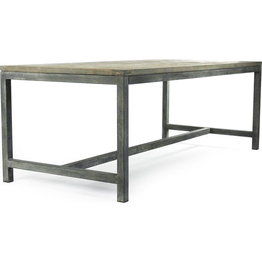 Abner Dining Table by Zentique in weathered gray and recycled wood, rustic metal. Made from recycled wood, rustic metal in a modern style.
