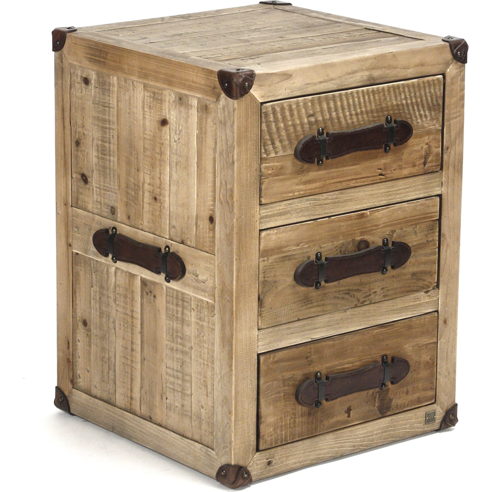 Abott Night Stand by Zentique in natural and natural antique bleached recycled wood. Made from natural antique bleached recycled wood in a rustic style.
