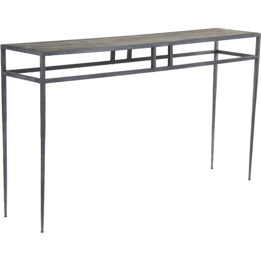 Balzac Wall Table by Zentique in distressed top, rustic metal and oak, metal. Made from oak, metal in a modern style.