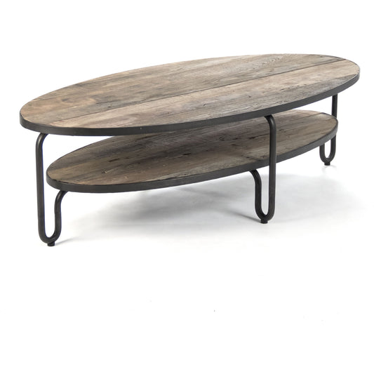 Alberta Oval Coffee Table by Zentique in weathered elm, distressed gray metal and elm, metal. Made from elm, metal in a modern style.