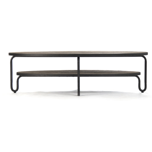 Alberta Oval Coffee Table by Zentique in weathered elm, distressed gray metal and elm, metal. Made from elm, metal in a modern style.