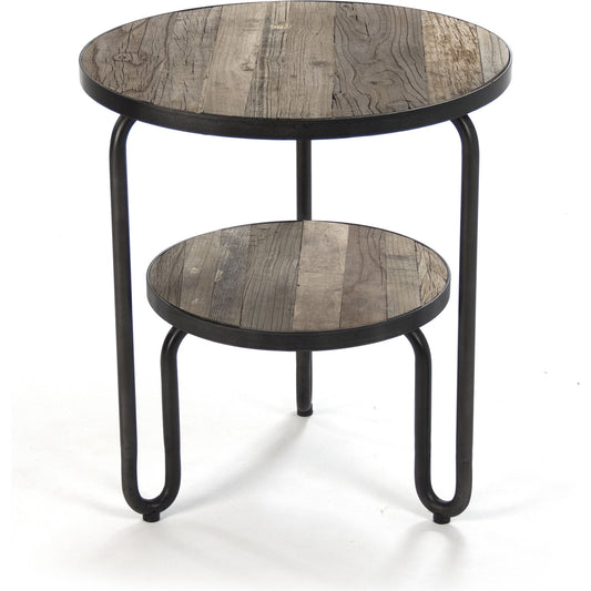 Alberta Round Side Table by Zentique in weathered elm, distressed gray metal and elm, metal. Made from elm, metal in a modern style.