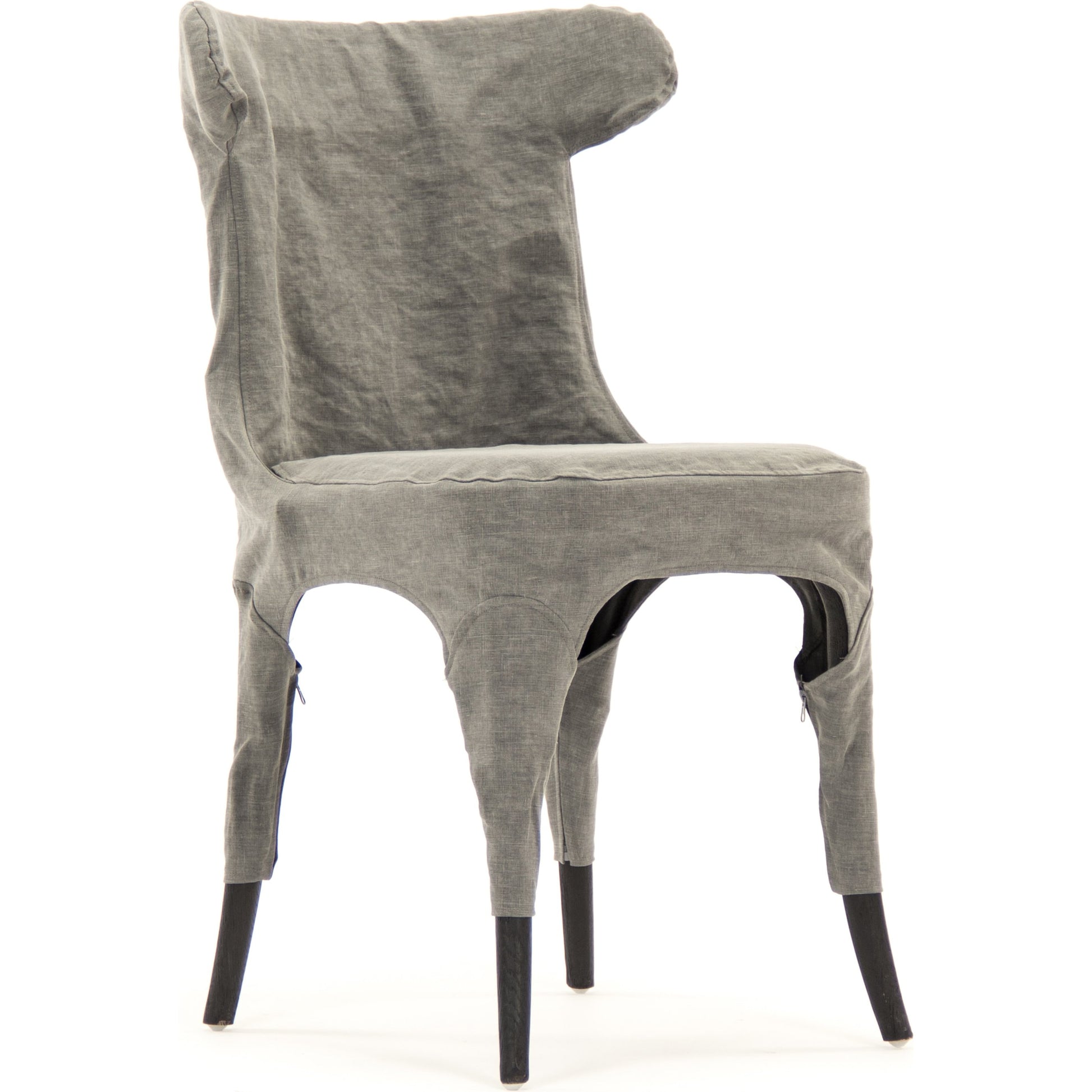 Dining Chair by Zentique in black oak. gray linen and oak. Made from oak in a modern style.