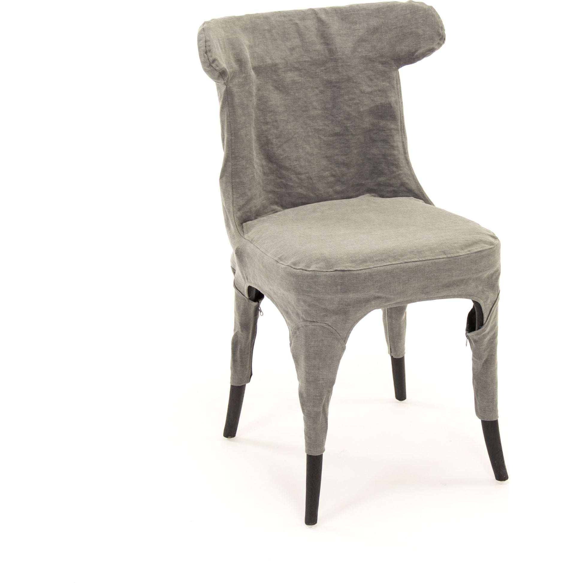 Dining Chair by Zentique in black oak. gray linen and oak. Made from oak in a modern style.