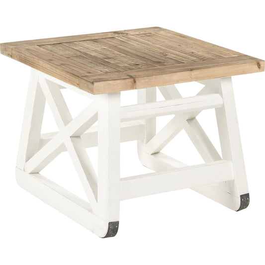 Lilon Side Table by Zentique in natural top, distressed white legs and old pine. Made from old pine in a cottage & farmhouse style.