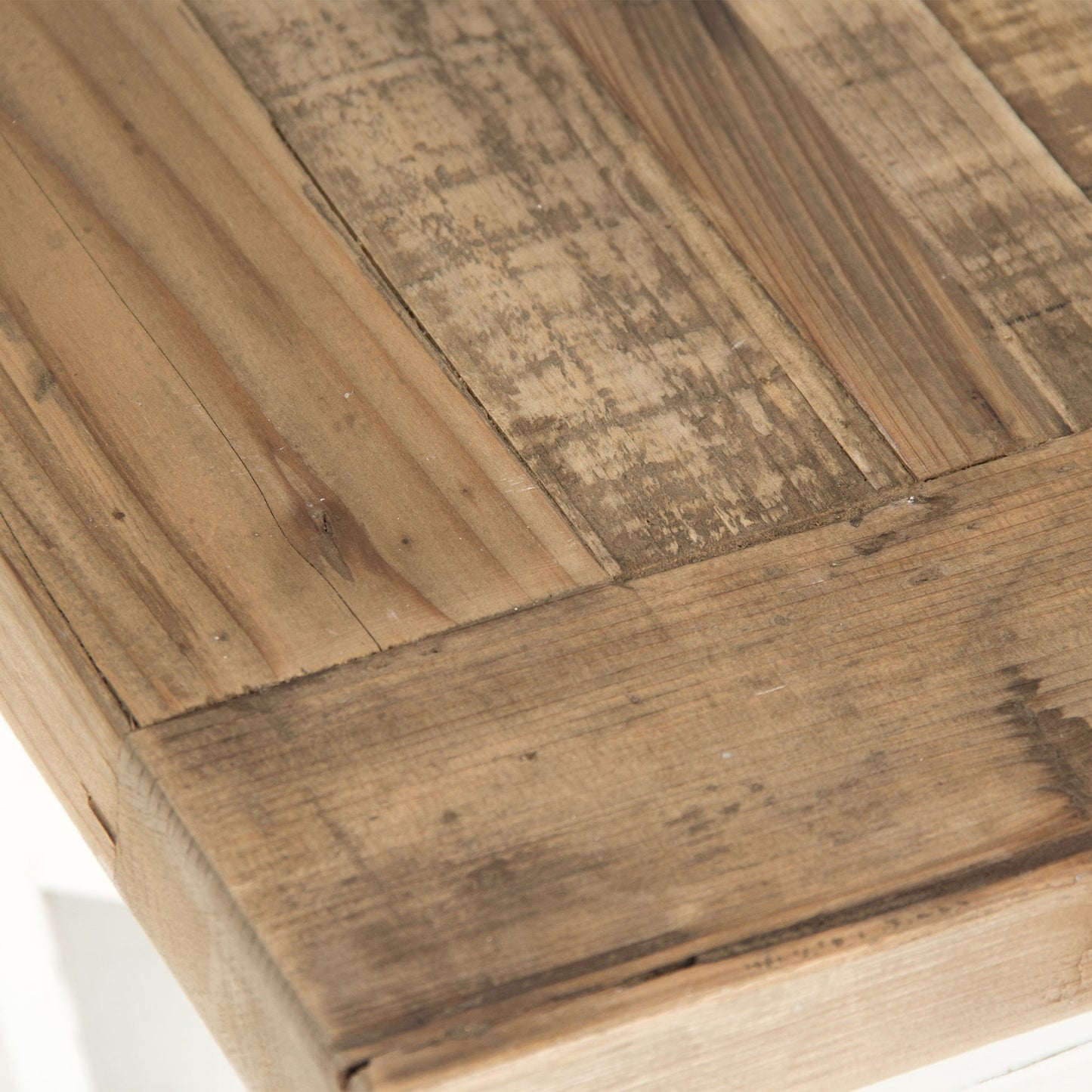 002 S-337573 | Closeup | Lilon Side Table by Zentique in natural top, distressed white legs and old pine. Made from old pine in a cottage & farmhouse style.