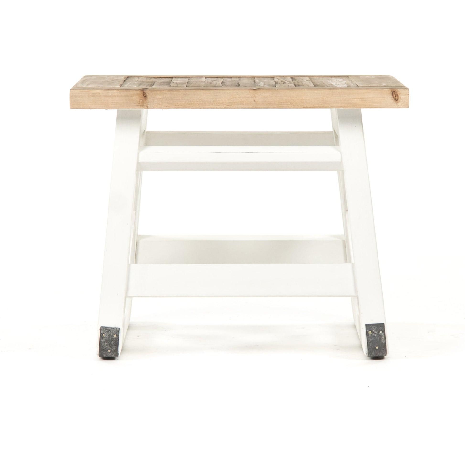 Lilon Side Table by Zentique in natural top, distressed white legs and old pine. Made from old pine in a cottage & farmhouse style.