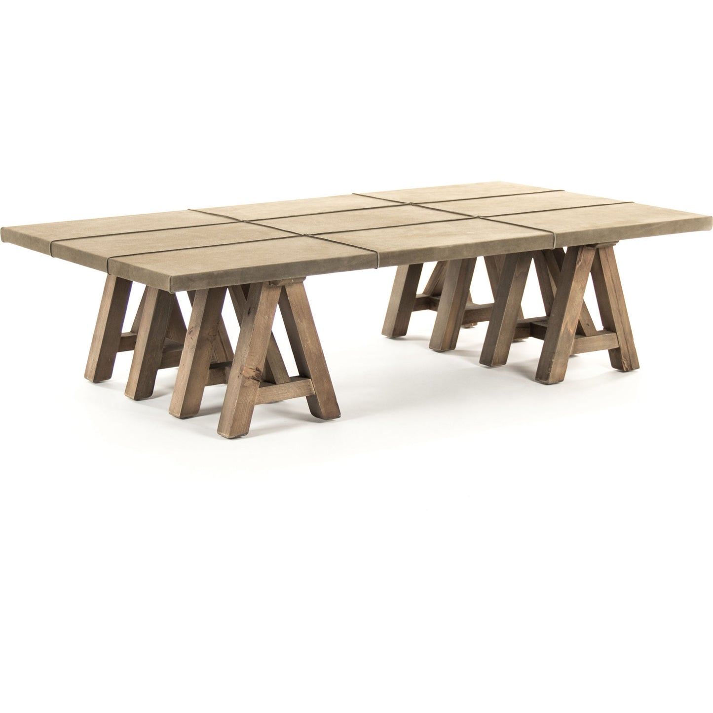 001 S-337064 | Primary Silo | Doux Coffee Table by Zentique in dry natural finish, light brown suede leather and pine. Made from pine in a modern style.