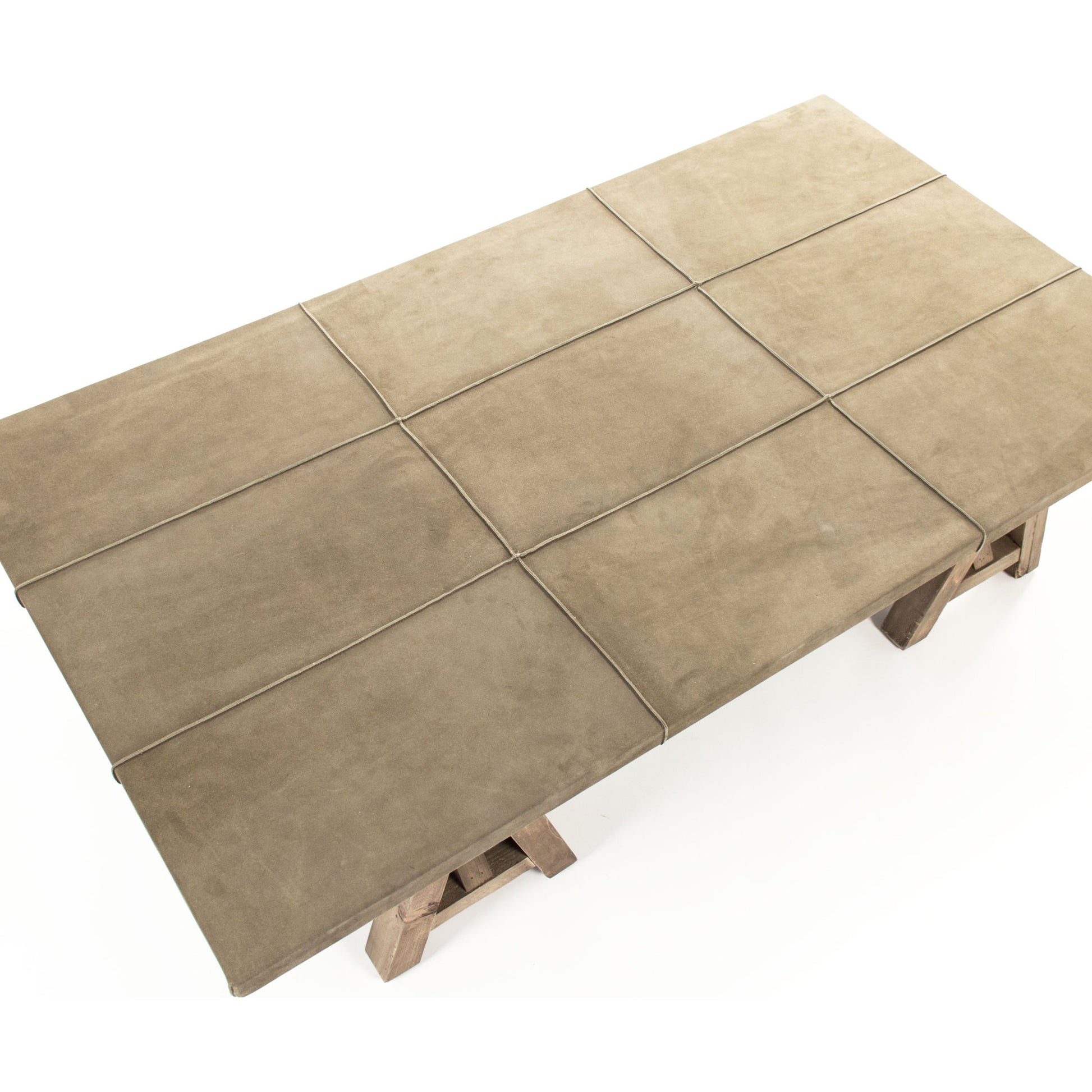 Doux Coffee Table by Zentique in dry natural finish, light brown suede leather and pine. Made from pine in a modern style.