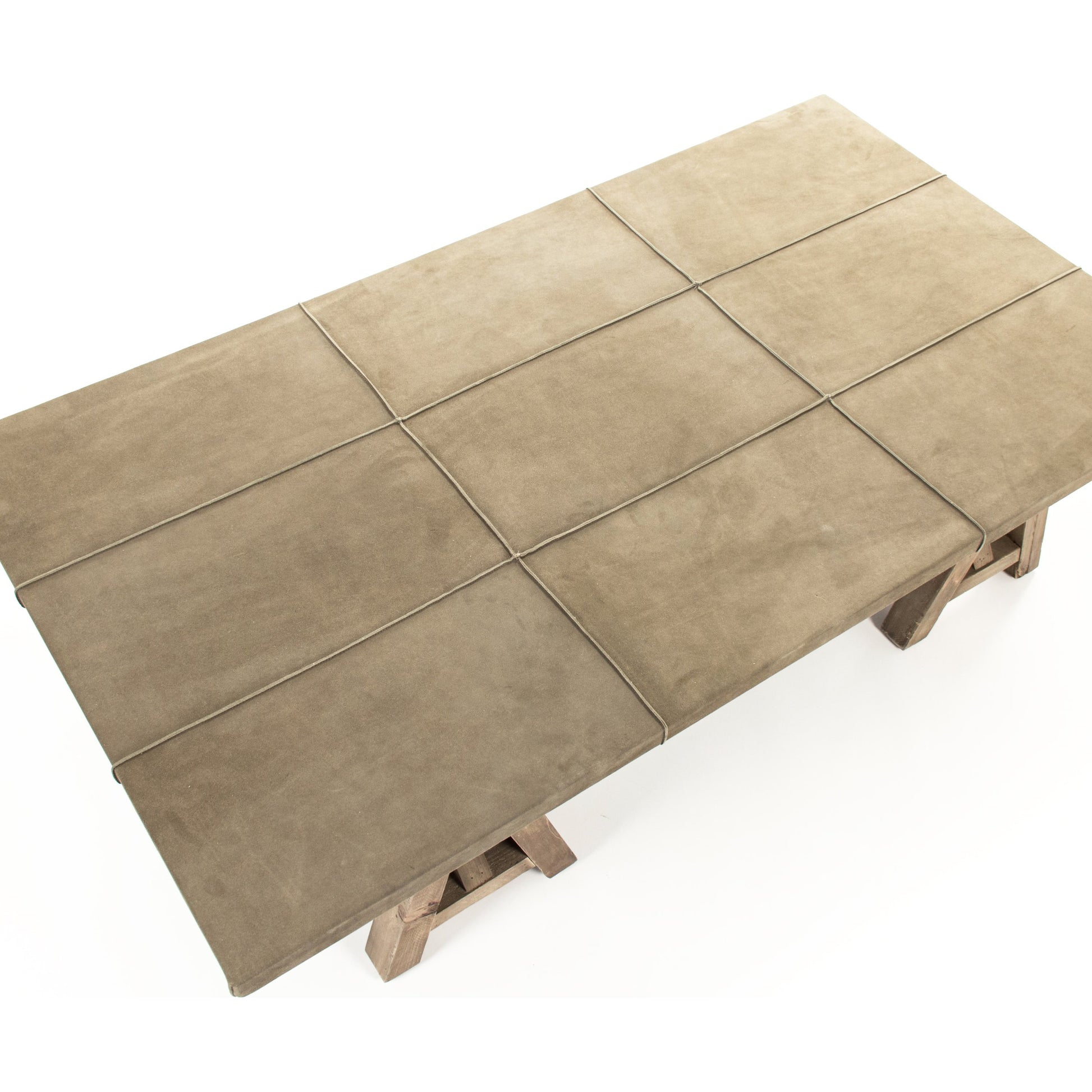 Doux Coffee Table by Zentique in dry natural finish, light brown suede leather and pine. Made from pine in a modern style.