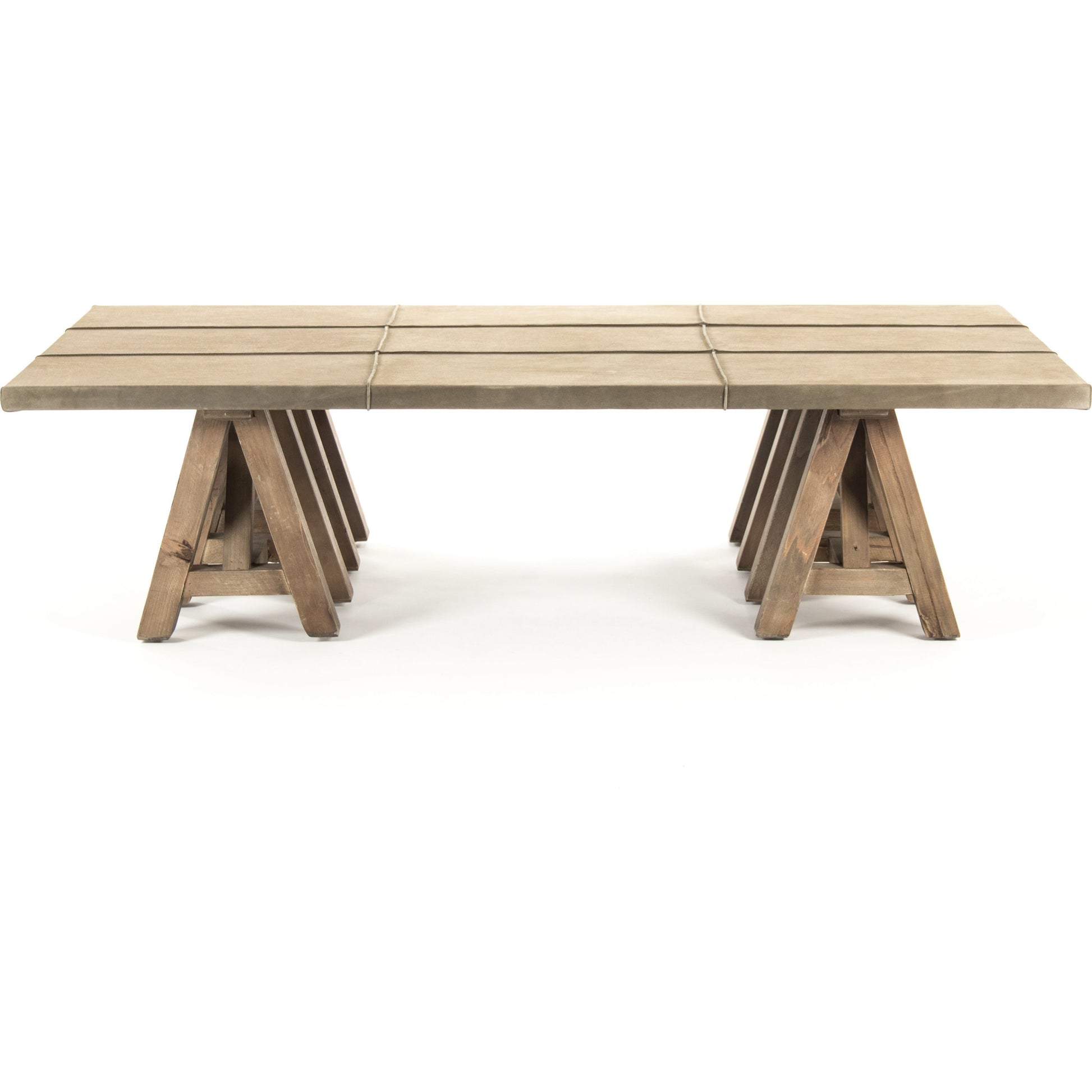 Doux Coffee Table by Zentique in dry natural finish, light brown suede leather and pine. Made from pine in a modern style.