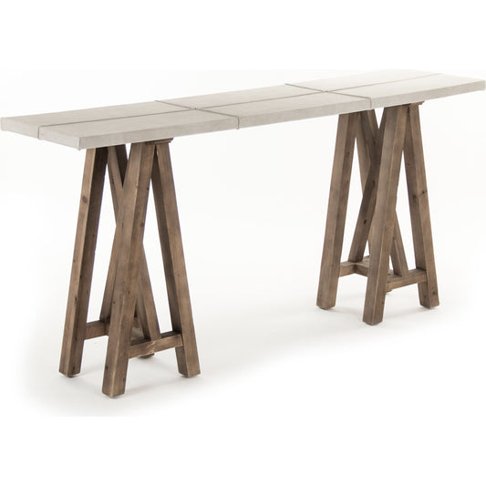 Doux Wall Table by Zentique in light gray suede leather and pine. Made from pine in a cottage & farmhouse style.