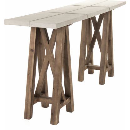 Doux Wall Table by Zentique in light gray suede leather and pine. Made from pine in a cottage & farmhouse style.